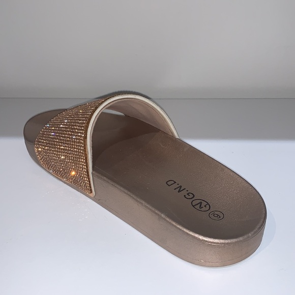 SPARKLY RHINESTONE ROSE GOLD SLIDES - Picture 8 of 8
